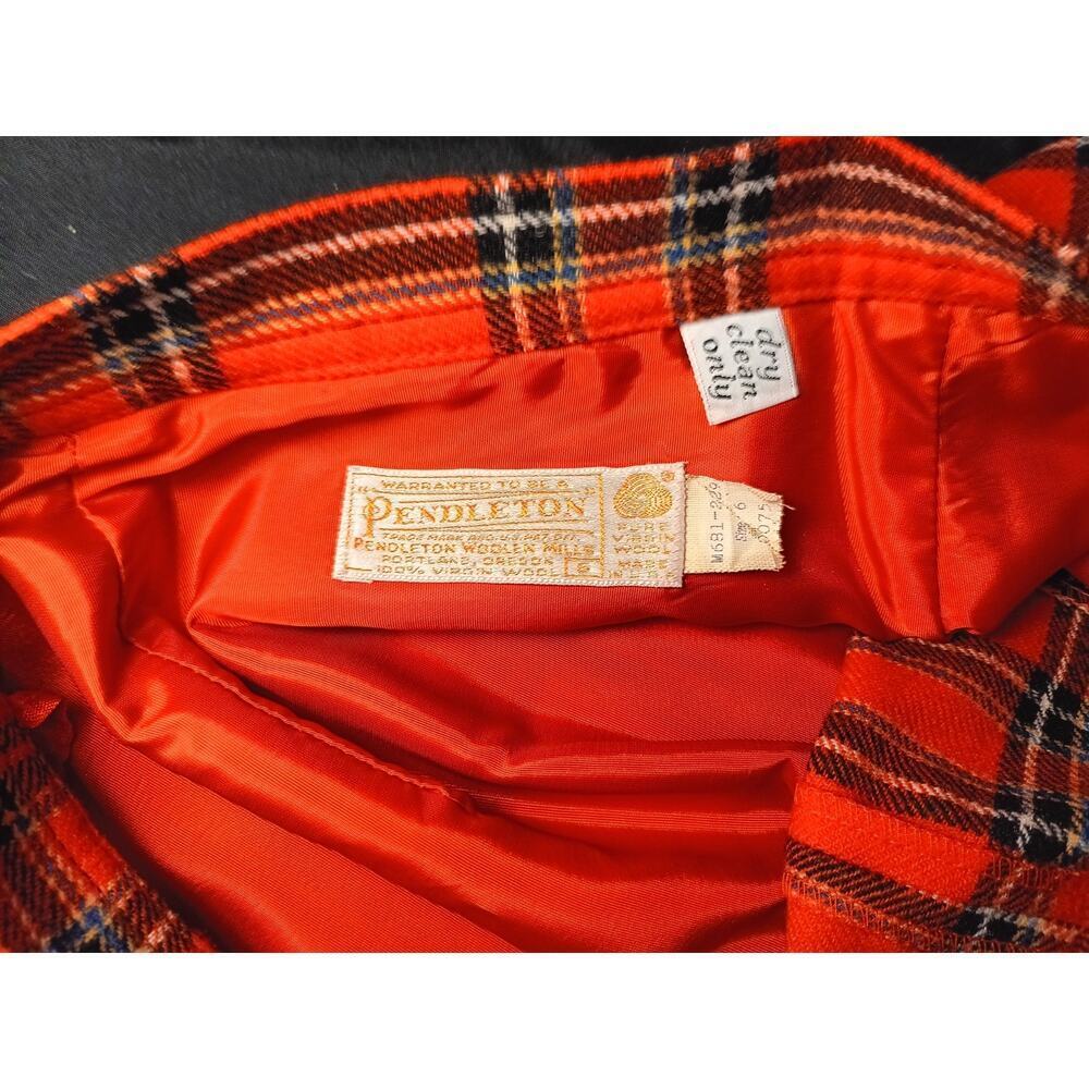 Vintage Plaid Virgin Wool Fringe Wrap Maxi Skirt Burnt Orange 6 Pendleton - Picture 8 of 9